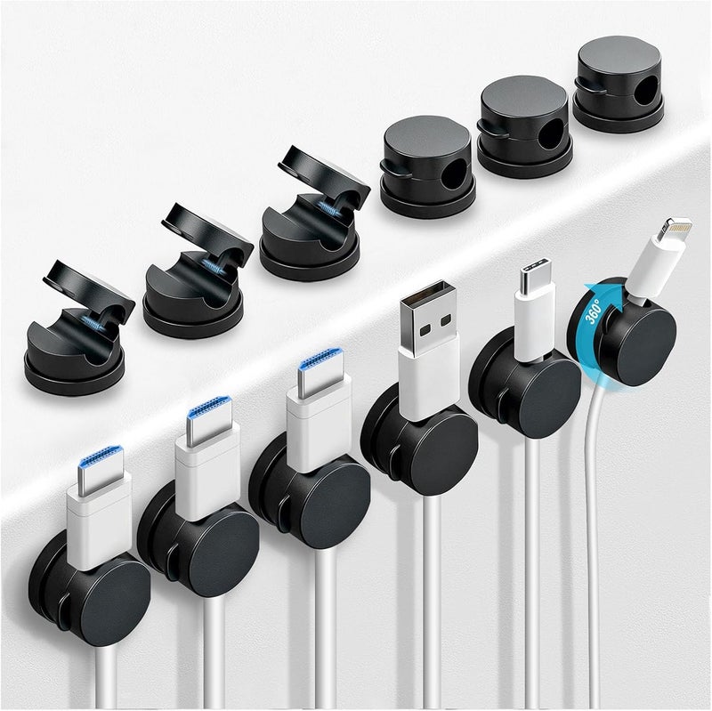 Oneleaf 12 Pack 360° Rotatable Spring Cable Clips[1s Lock], Adhesive Cord Holder for Nightstand, Phone Charger Cord Holder for Desk Home Office Car Game Station - Image 1
